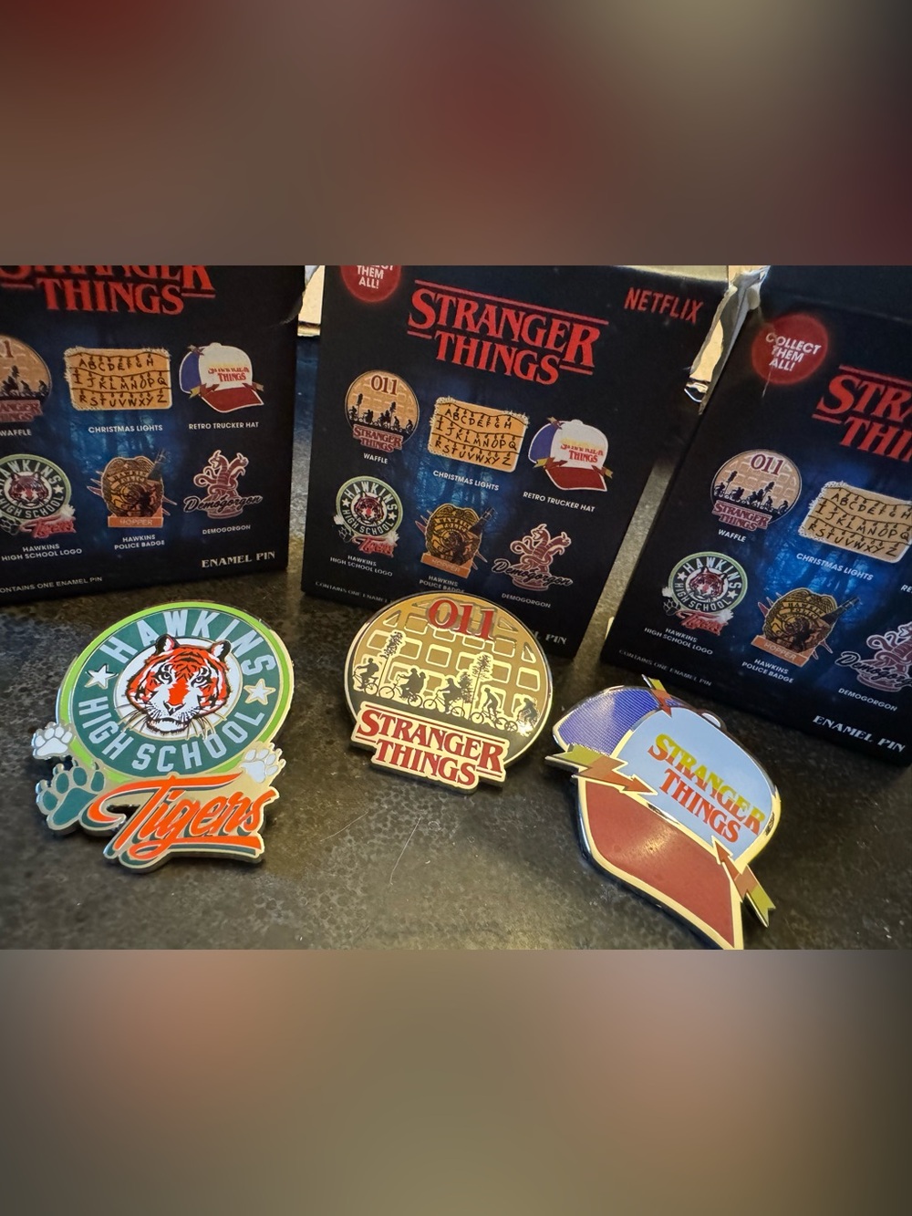 Stranger Things Kids Enamel Pin Set – Gold and Red Accent